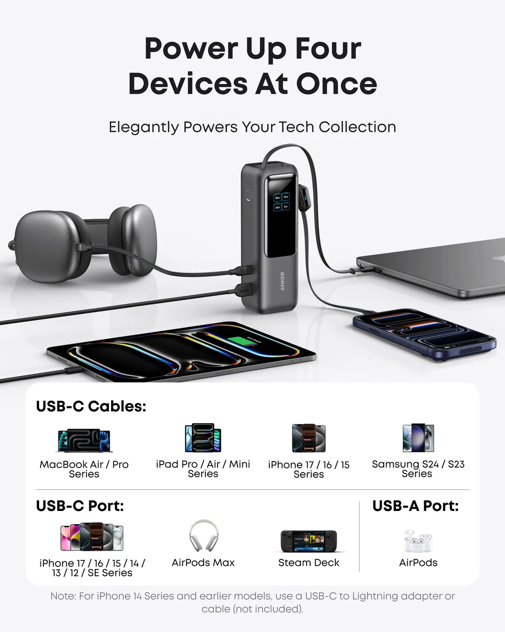 【Power Bank】Anker 165W 25,000Mah Laptop Power Bank, Portable Charger with Built-In Retractable USB-C Cable, 4-Device Fast Charging Battery Pack for Travel and Work,Summerwins,Fathersdaygift,#Dealsforyoudays