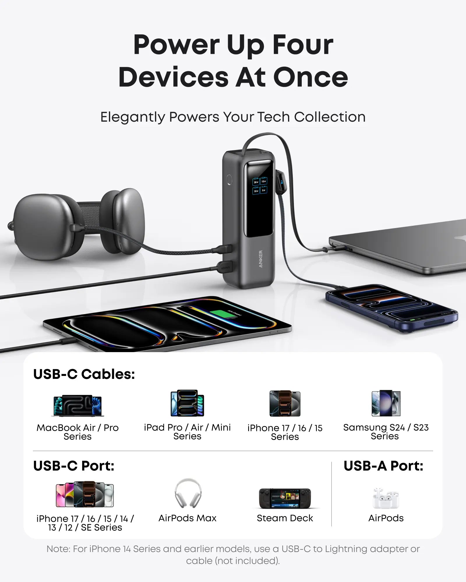 【Power Bank】Anker 165W 25,000Mah Laptop Power Bank, Portable Charger with Built-In Retractable USB-C Cable, 4-Device Fast Charging Battery Pack for Travel and Work,Summerwins,Fathersdaygift,#Dealsforyoudays